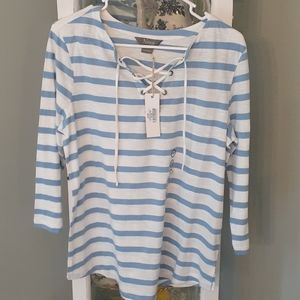 Natural Reflections Blue Striped Lace-up Shirt